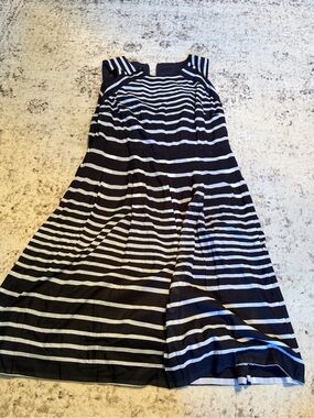 Talbots Navy and White Striped Midi Dress